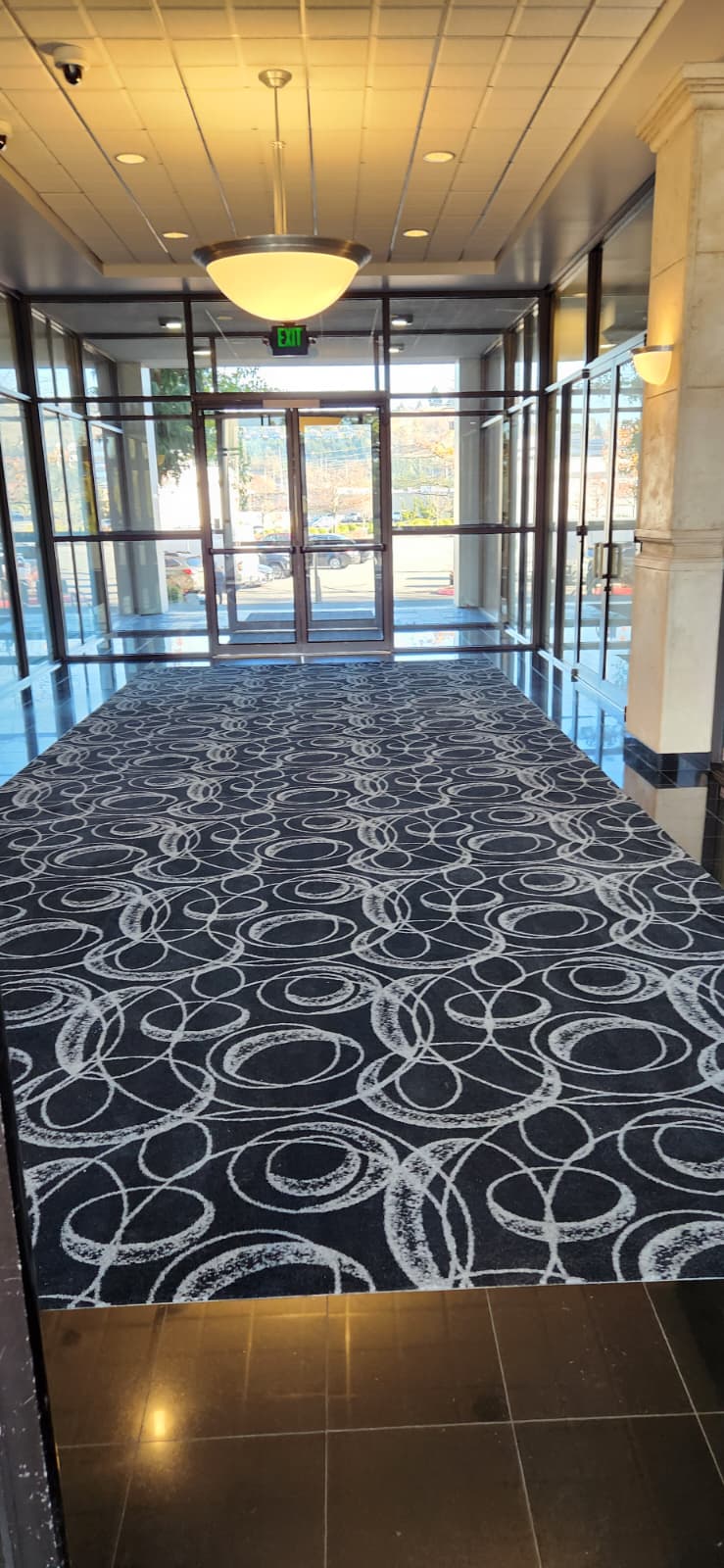 Patterned carpet in a commercial building lobby